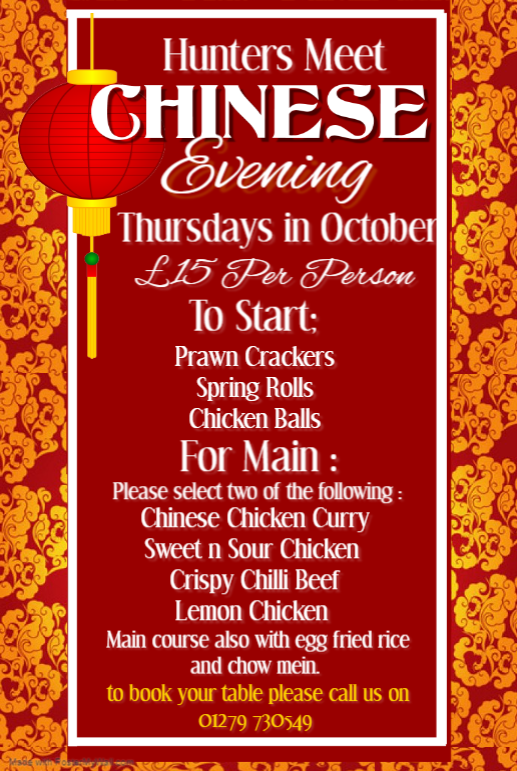 ChineseEvening Hunters Meet Hotel near Stansted Airport, Hertfordshire